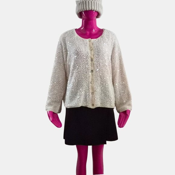 ZARA SEQUIN KNIT CARDIGAN BOAT NECK BUTTON FRONT NWT SIZE L - Picture 9 of 10